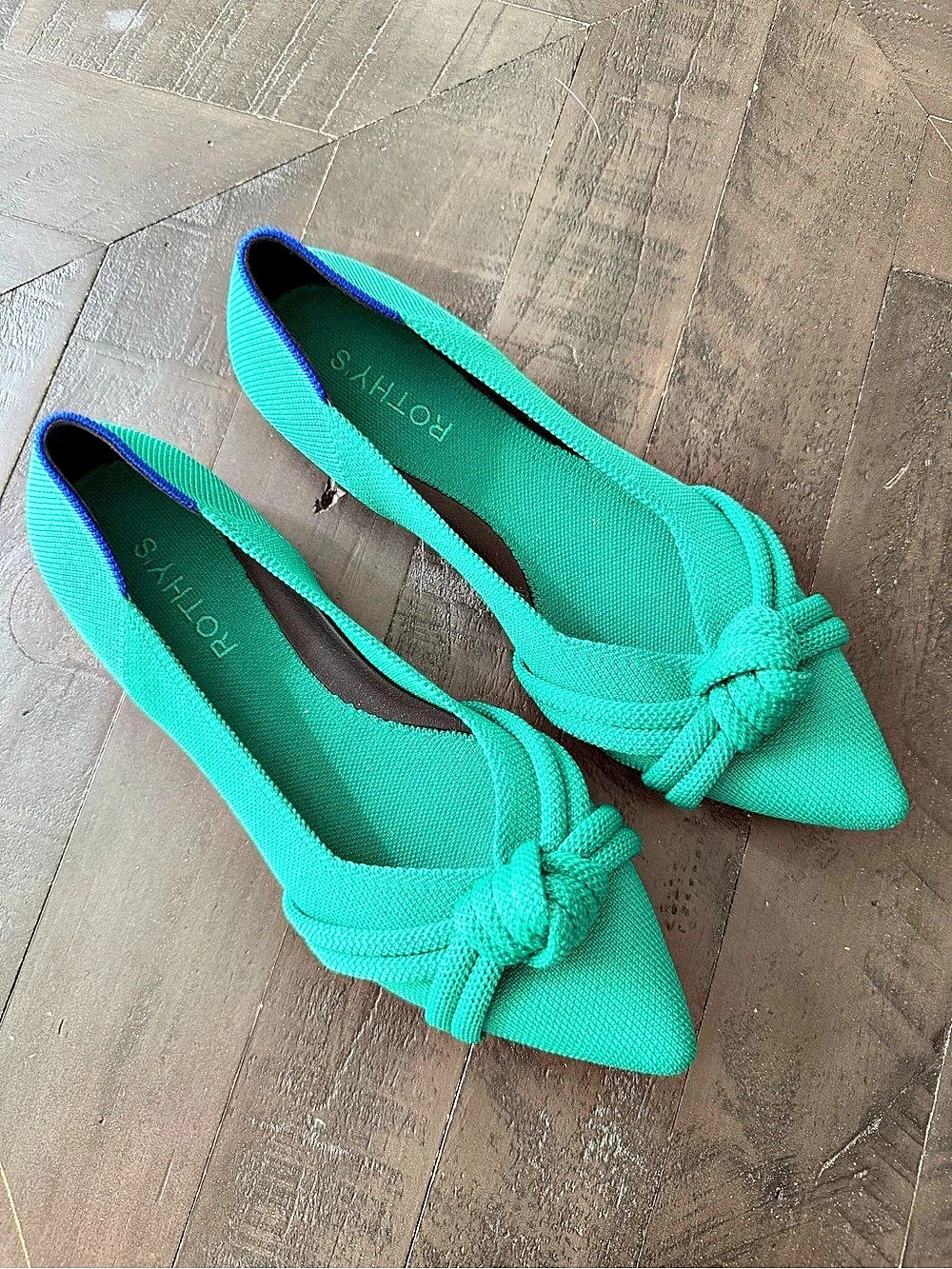Rothy's The Knot Point II Pointed Toe Knot Flats Green US 8.5